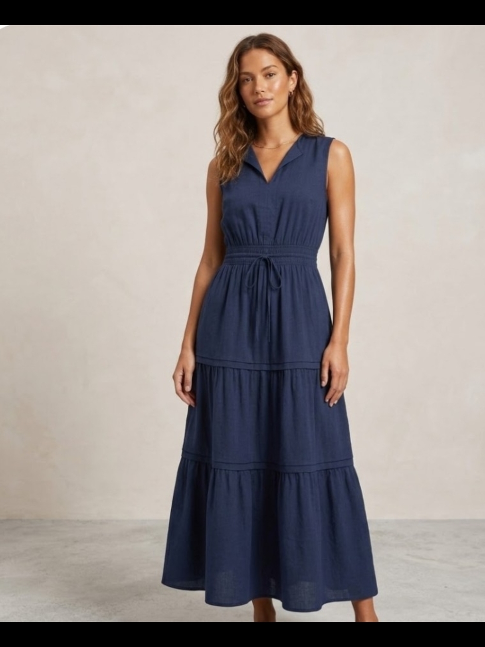 NEW! Prettygarden Sleeveless V-Neck Tiered Maxi Dress in Deep Blue Sz XL NWT